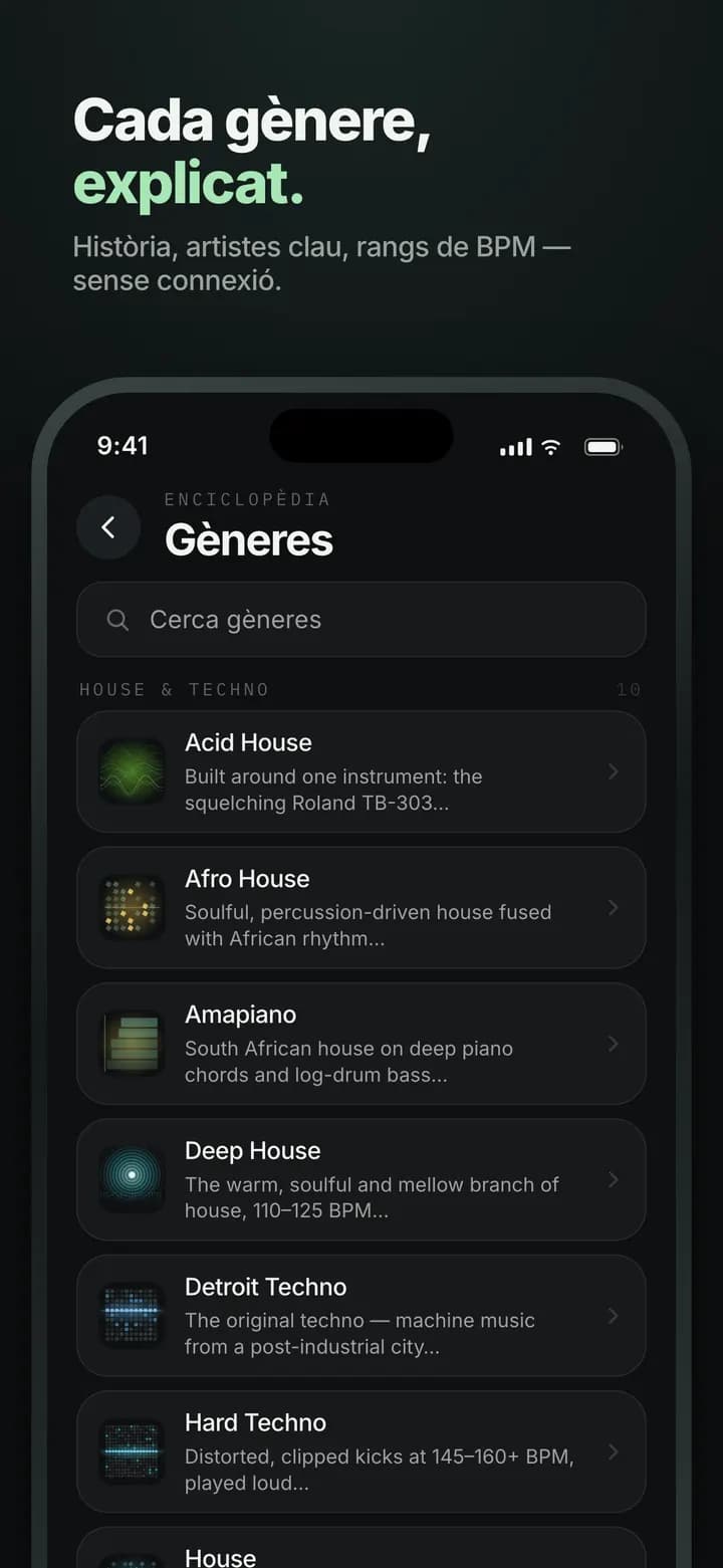Genre AI — Cada gènere explicat — també sense connexió