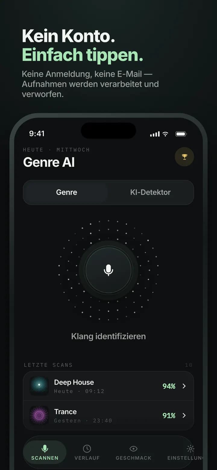 Genre AI — Kein Konto, keine E-Mail — einfach tippen