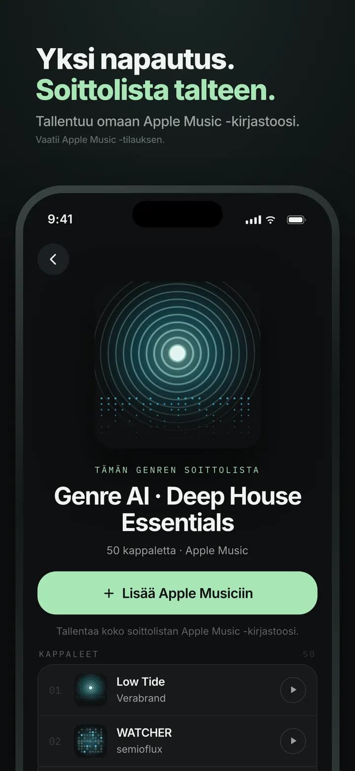 Genre AI — Genren soittolista suoraan Apple Musiciin