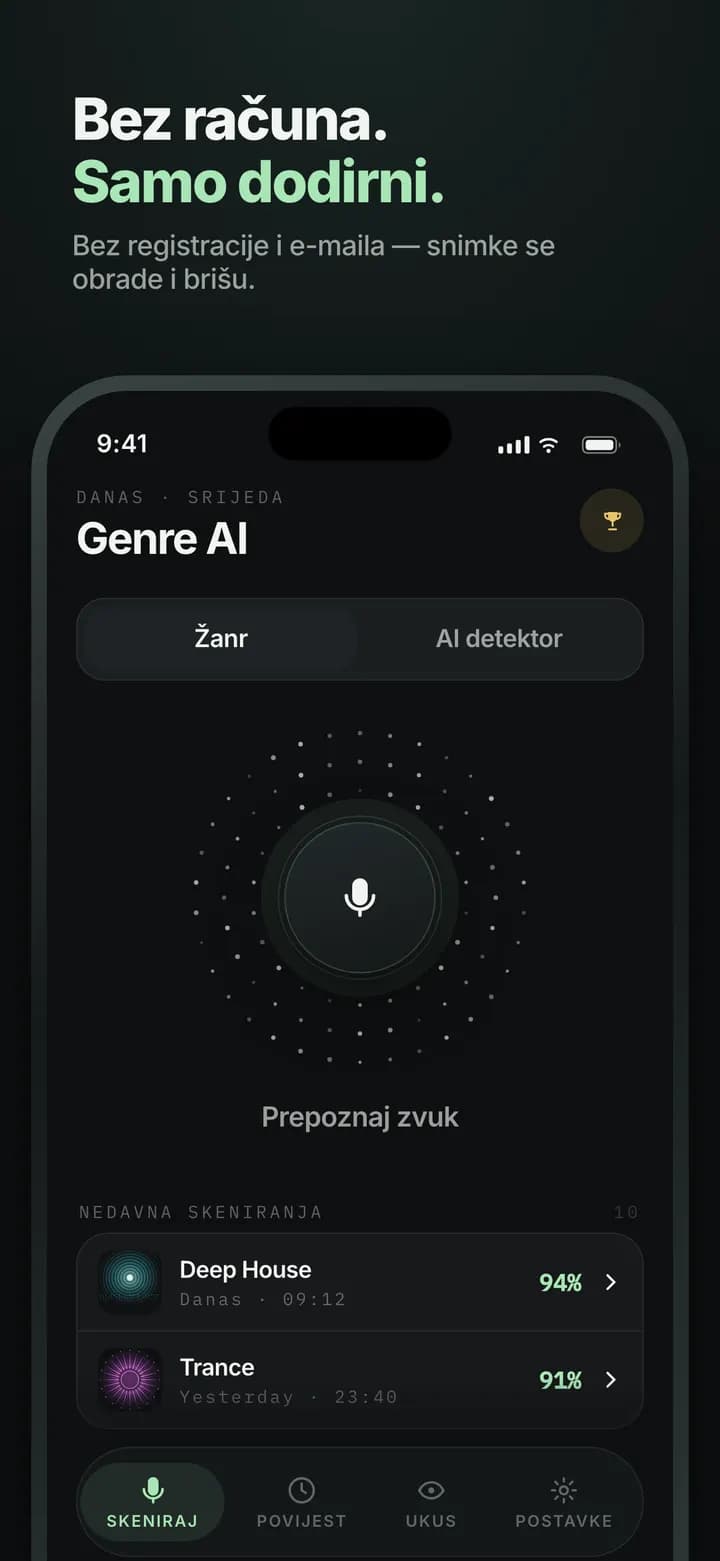 Genre AI — Bez računa i e-pošte — samo dodirni