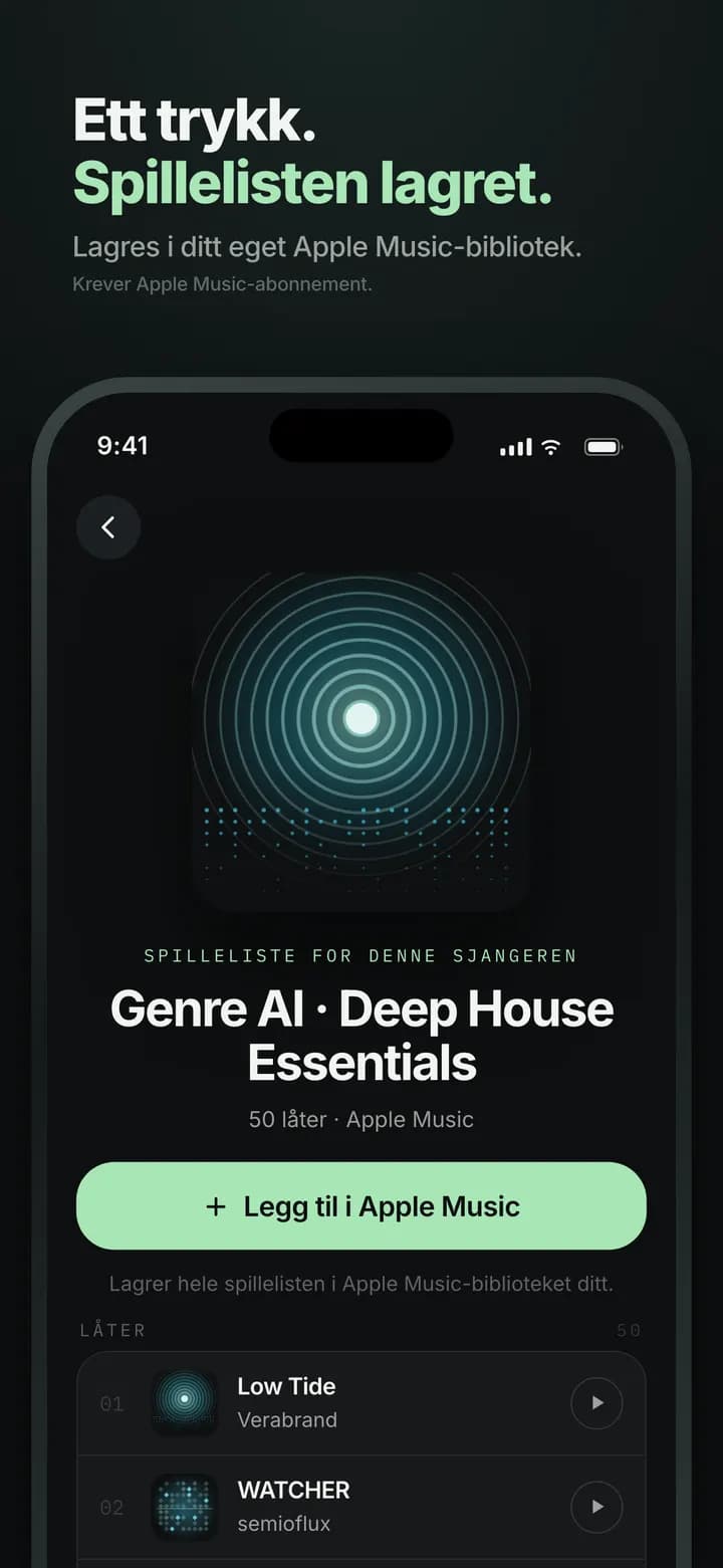 Genre AI — Sjangerens spilleliste rett i Apple Music