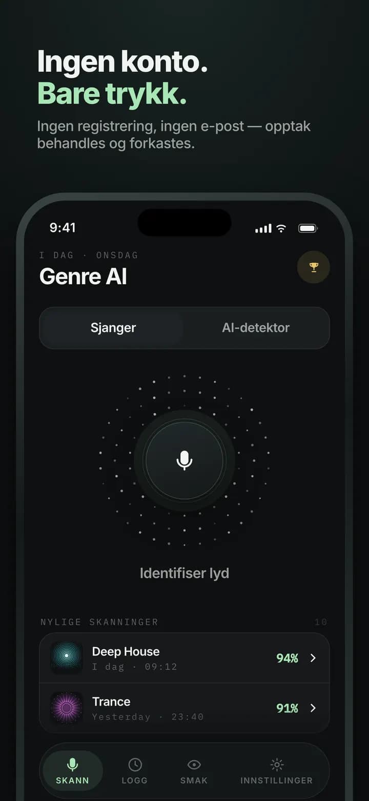 Genre AI — Ingen konto, ingen e-post — bare trykk