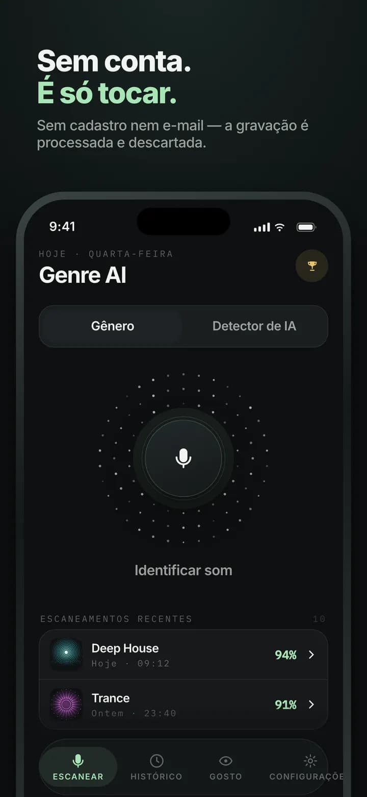 Genre AI — Sem conta, sem e-mail — é só tocar