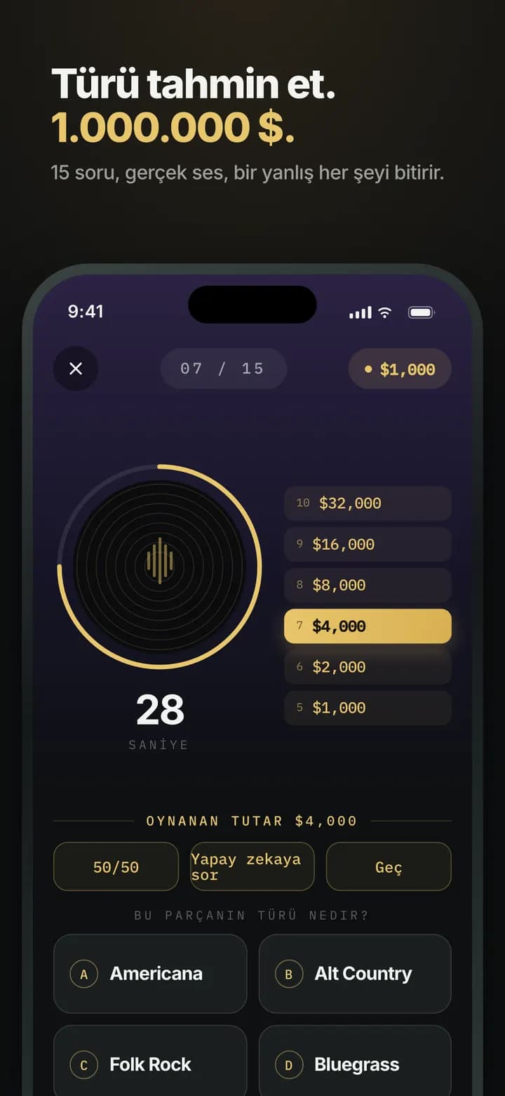 Genre AI — Türü tahmin et — ortada 1.000.000 $