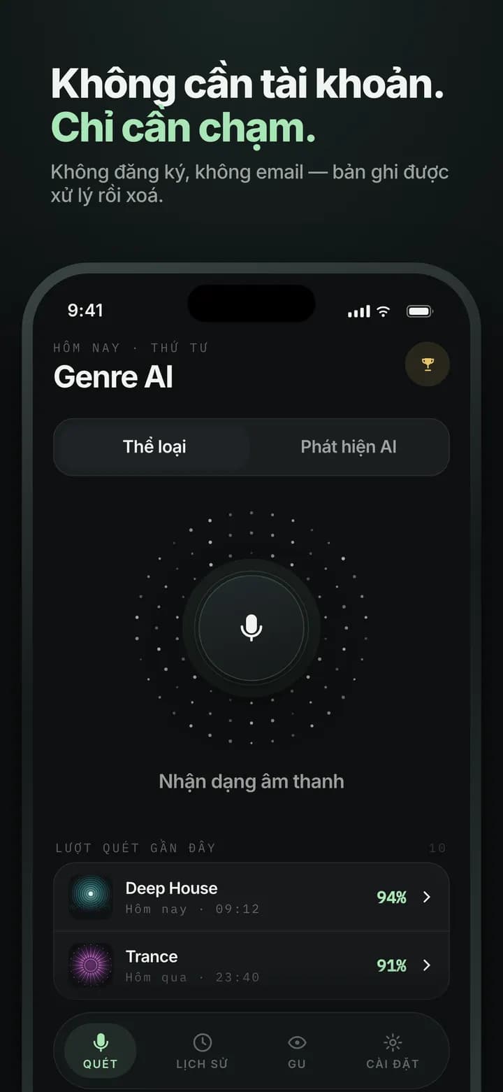 Genre AI — Không tài khoản, không email — chỉ cần chạm